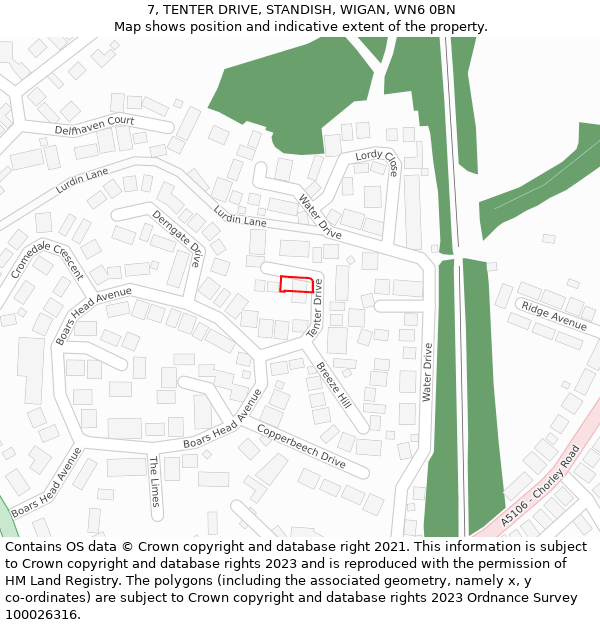 7, TENTER DRIVE, STANDISH, WIGAN, WN6 0BN: Location map and indicative extent of plot