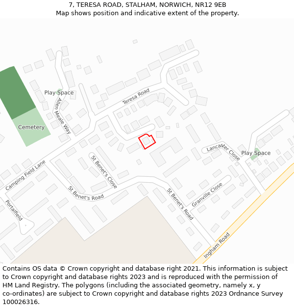 7, TERESA ROAD, STALHAM, NORWICH, NR12 9EB: Location map and indicative extent of plot