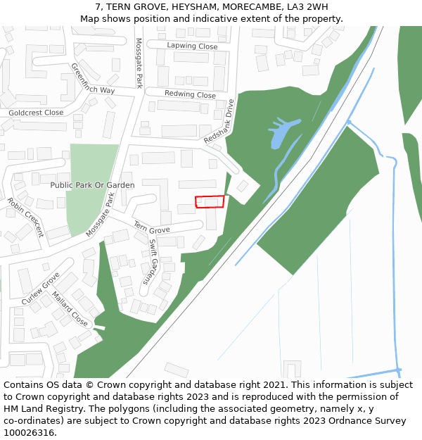 7, TERN GROVE, HEYSHAM, MORECAMBE, LA3 2WH: Location map and indicative extent of plot