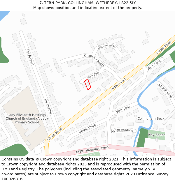 7, TERN PARK, COLLINGHAM, WETHERBY, LS22 5LY: Location map and indicative extent of plot