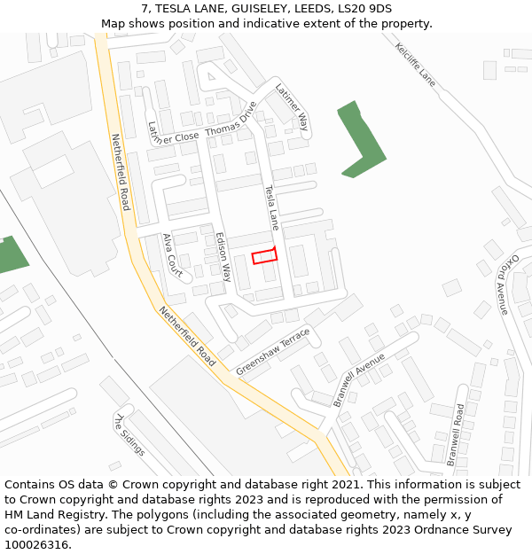 7, TESLA LANE, GUISELEY, LEEDS, LS20 9DS: Location map and indicative extent of plot