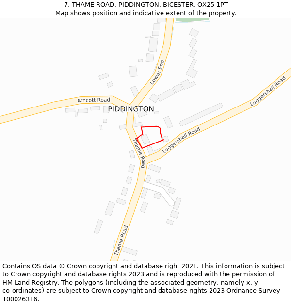 7, THAME ROAD, PIDDINGTON, BICESTER, OX25 1PT: Location map and indicative extent of plot