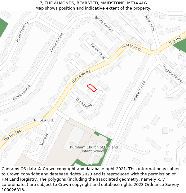 7, THE ALMONDS, BEARSTED, MAIDSTONE, ME14 4LG: Location map and indicative extent of plot