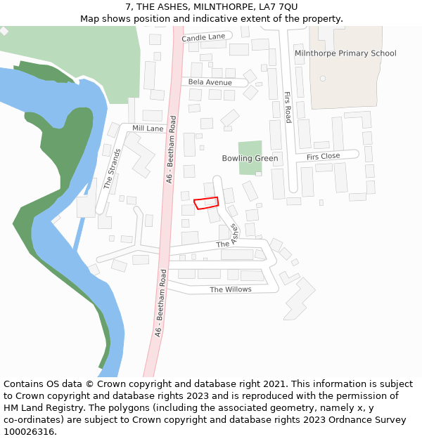 7, THE ASHES, MILNTHORPE, LA7 7QU: Location map and indicative extent of plot