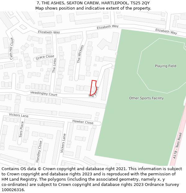 7, THE ASHES, SEATON CAREW, HARTLEPOOL, TS25 2QY: Location map and indicative extent of plot