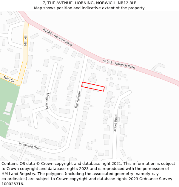 7, THE AVENUE, HORNING, NORWICH, NR12 8LR: Location map and indicative extent of plot