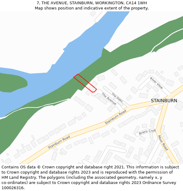 7, THE AVENUE, STAINBURN, WORKINGTON, CA14 1WH: Location map and indicative extent of plot