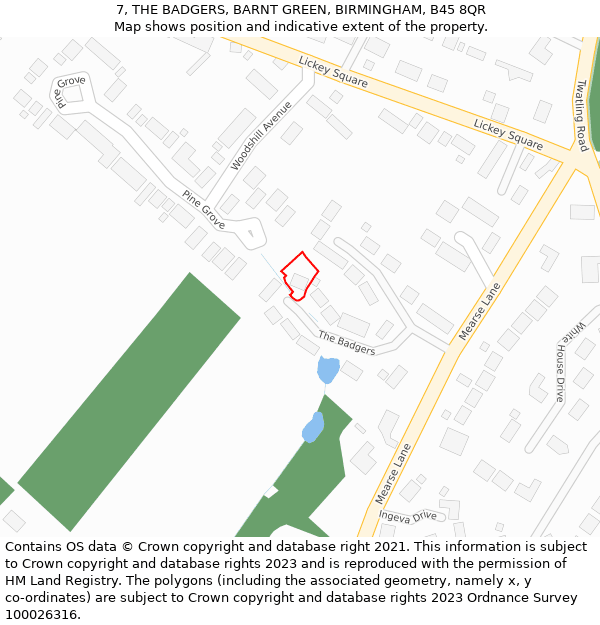 7, THE BADGERS, BARNT GREEN, BIRMINGHAM, B45 8QR: Location map and indicative extent of plot