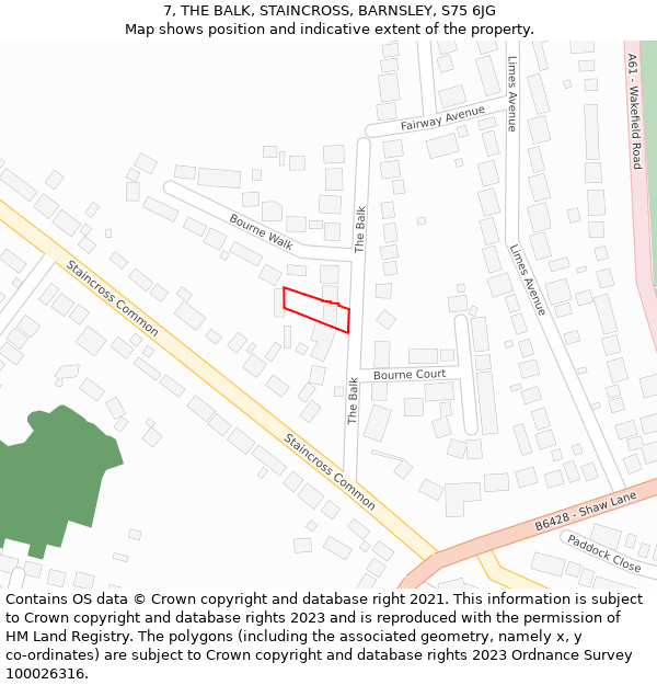 7, THE BALK, STAINCROSS, BARNSLEY, S75 6JG: Location map and indicative extent of plot