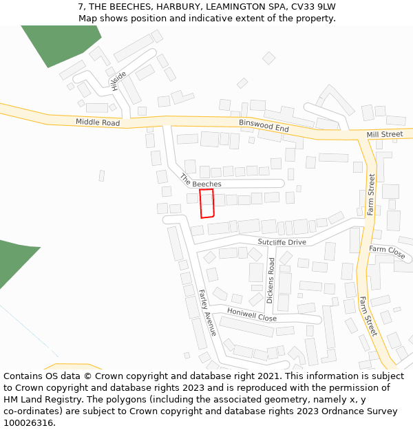 7, THE BEECHES, HARBURY, LEAMINGTON SPA, CV33 9LW: Location map and indicative extent of plot