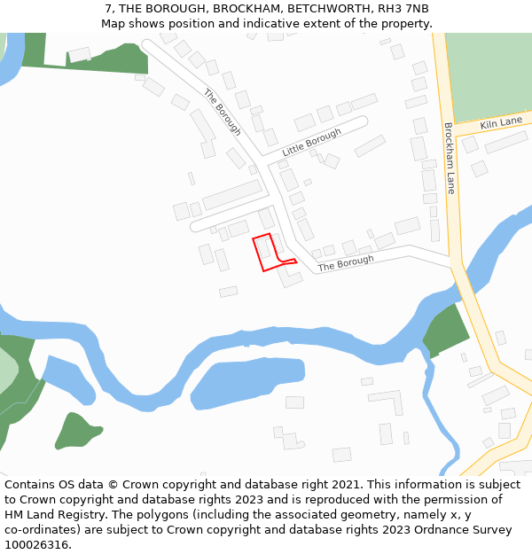 7, THE BOROUGH, BROCKHAM, BETCHWORTH, RH3 7NB: Location map and indicative extent of plot