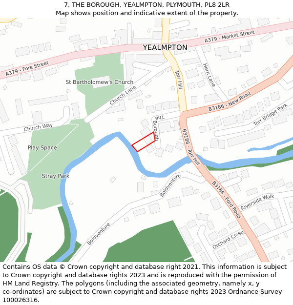 7, THE BOROUGH, YEALMPTON, PLYMOUTH, PL8 2LR: Location map and indicative extent of plot