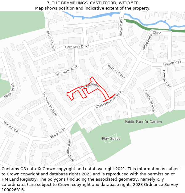 7, THE BRAMBLINGS, CASTLEFORD, WF10 5ER: Location map and indicative extent of plot