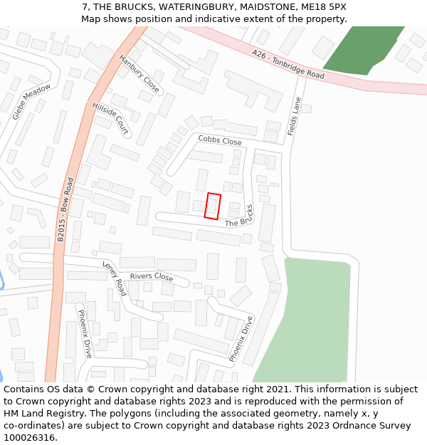 7, THE BRUCKS, WATERINGBURY, MAIDSTONE, ME18 5PX: Location map and indicative extent of plot