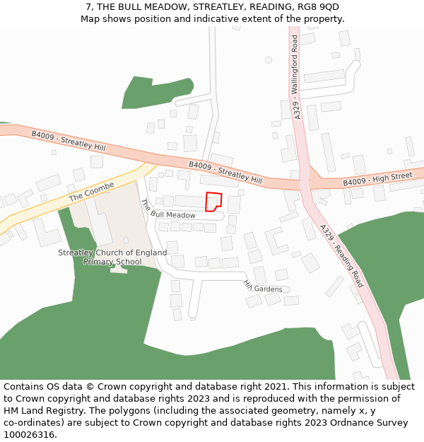 7, THE BULL MEADOW, STREATLEY, READING, RG8 9QD: Location map and indicative extent of plot