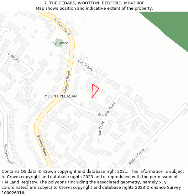 7, THE CEDARS, WOOTTON, BEDFORD, MK43 9BF: Location map and indicative extent of plot