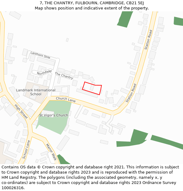 7, THE CHANTRY, FULBOURN, CAMBRIDGE, CB21 5EJ: Location map and indicative extent of plot