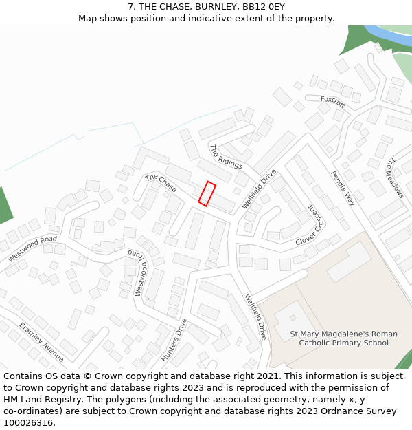 7, THE CHASE, BURNLEY, BB12 0EY: Location map and indicative extent of plot