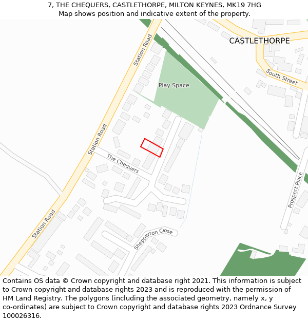 7, THE CHEQUERS, CASTLETHORPE, MILTON KEYNES, MK19 7HG: Location map and indicative extent of plot