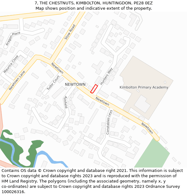 7, THE CHESTNUTS, KIMBOLTON, HUNTINGDON, PE28 0EZ: Location map and indicative extent of plot