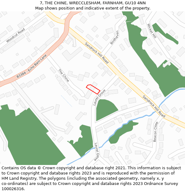 7, THE CHINE, WRECCLESHAM, FARNHAM, GU10 4NN: Location map and indicative extent of plot