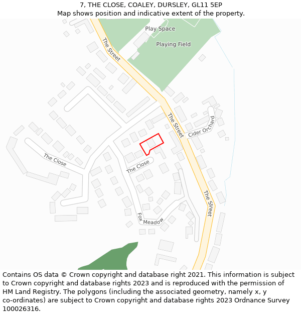 7, THE CLOSE, COALEY, DURSLEY, GL11 5EP: Location map and indicative extent of plot