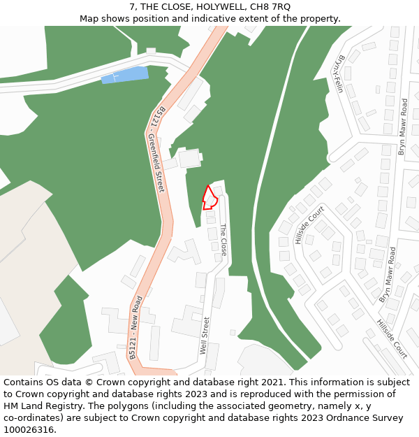 7, THE CLOSE, HOLYWELL, CH8 7RQ: Location map and indicative extent of plot