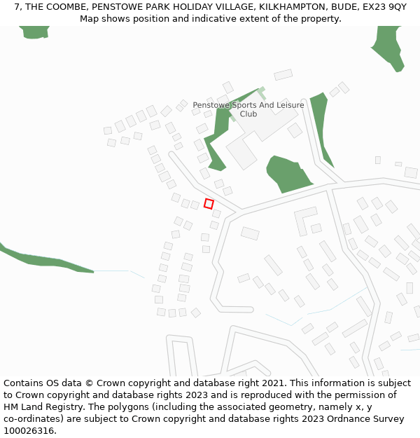 7, THE COOMBE, PENSTOWE PARK HOLIDAY VILLAGE, KILKHAMPTON, BUDE, EX23 9QY: Location map and indicative extent of plot