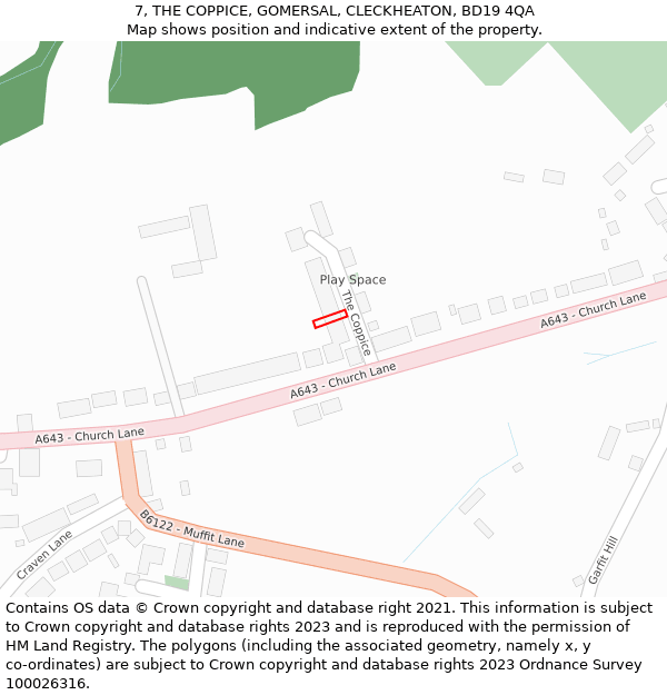 7, THE COPPICE, GOMERSAL, CLECKHEATON, BD19 4QA: Location map and indicative extent of plot