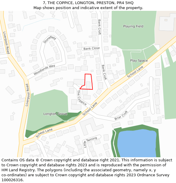 7, THE COPPICE, LONGTON, PRESTON, PR4 5HQ: Location map and indicative extent of plot