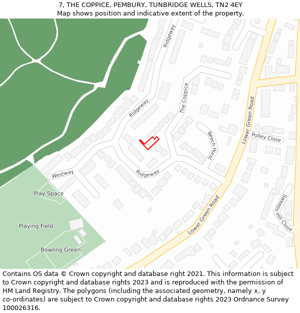 7, THE COPPICE, PEMBURY, TUNBRIDGE WELLS, TN2 4EY: Location map and indicative extent of plot