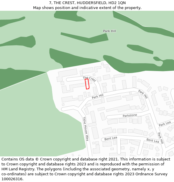 7, THE CREST, HUDDERSFIELD, HD2 1QN: Location map and indicative extent of plot