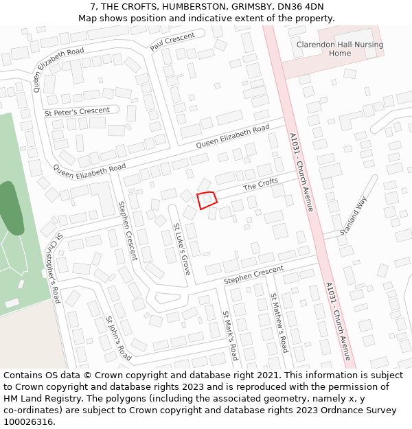 7, THE CROFTS, HUMBERSTON, GRIMSBY, DN36 4DN: Location map and indicative extent of plot