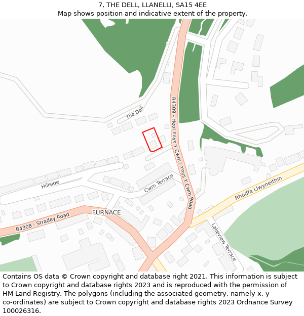 7, THE DELL, LLANELLI, SA15 4EE: Location map and indicative extent of plot