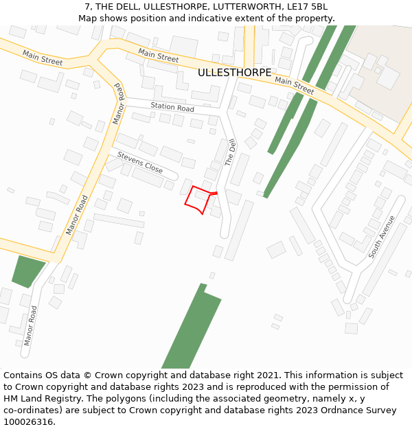 7, THE DELL, ULLESTHORPE, LUTTERWORTH, LE17 5BL: Location map and indicative extent of plot