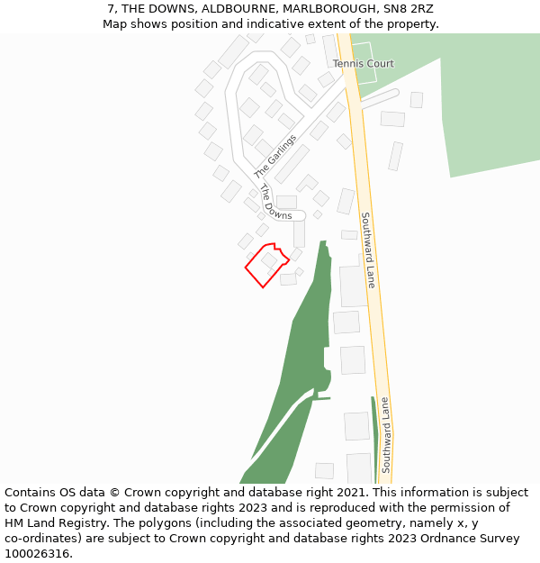 7, THE DOWNS, ALDBOURNE, MARLBOROUGH, SN8 2RZ: Location map and indicative extent of plot