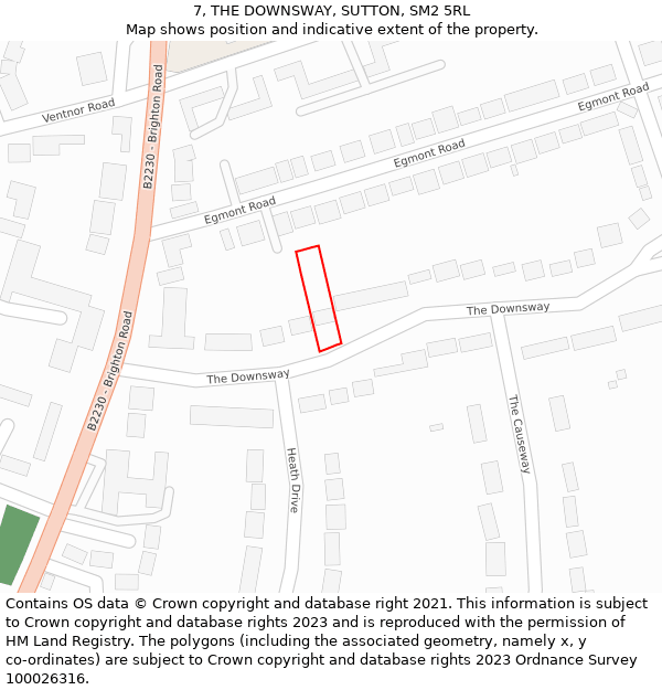 7, THE DOWNSWAY, SUTTON, SM2 5RL: Location map and indicative extent of plot