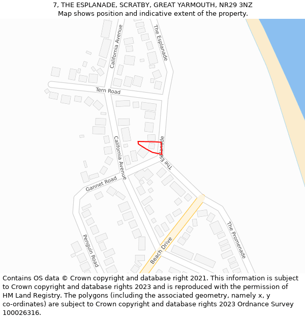 7, THE ESPLANADE, SCRATBY, GREAT YARMOUTH, NR29 3NZ: Location map and indicative extent of plot