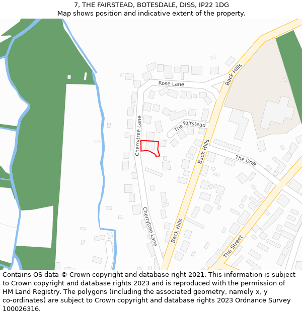 7, THE FAIRSTEAD, BOTESDALE, DISS, IP22 1DG: Location map and indicative extent of plot