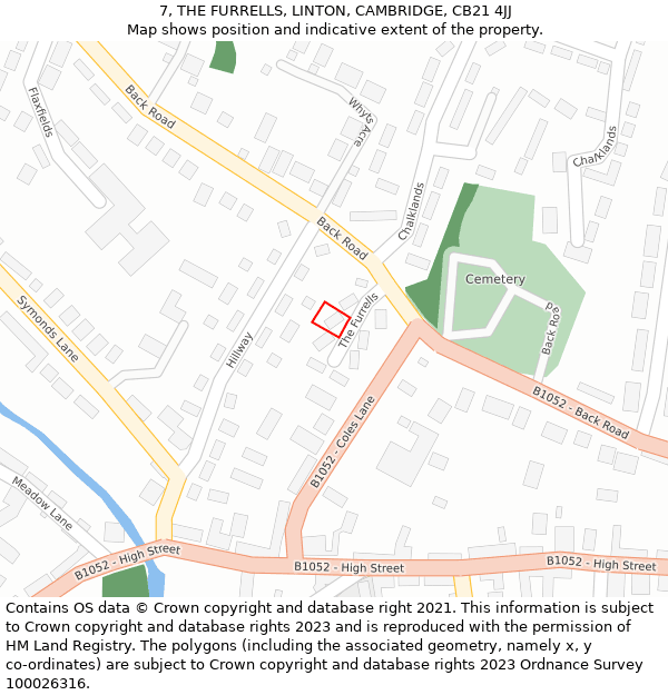 7, THE FURRELLS, LINTON, CAMBRIDGE, CB21 4JJ: Location map and indicative extent of plot