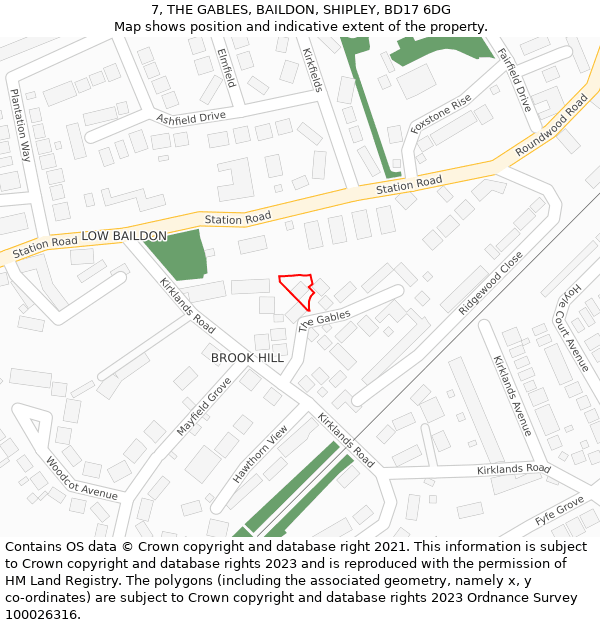 7, THE GABLES, BAILDON, SHIPLEY, BD17 6DG: Location map and indicative extent of plot