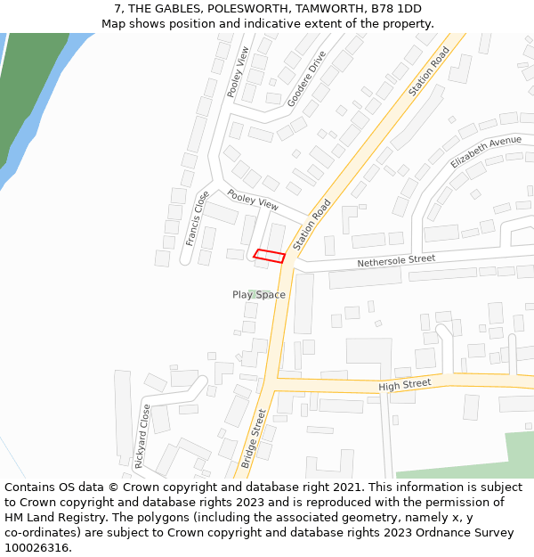 7, THE GABLES, POLESWORTH, TAMWORTH, B78 1DD: Location map and indicative extent of plot