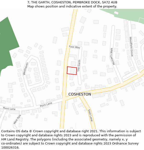 7, THE GARTH, COSHESTON, PEMBROKE DOCK, SA72 4UB: Location map and indicative extent of plot