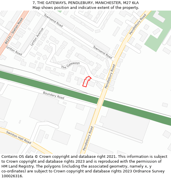 7, THE GATEWAYS, PENDLEBURY, MANCHESTER, M27 6LA: Location map and indicative extent of plot