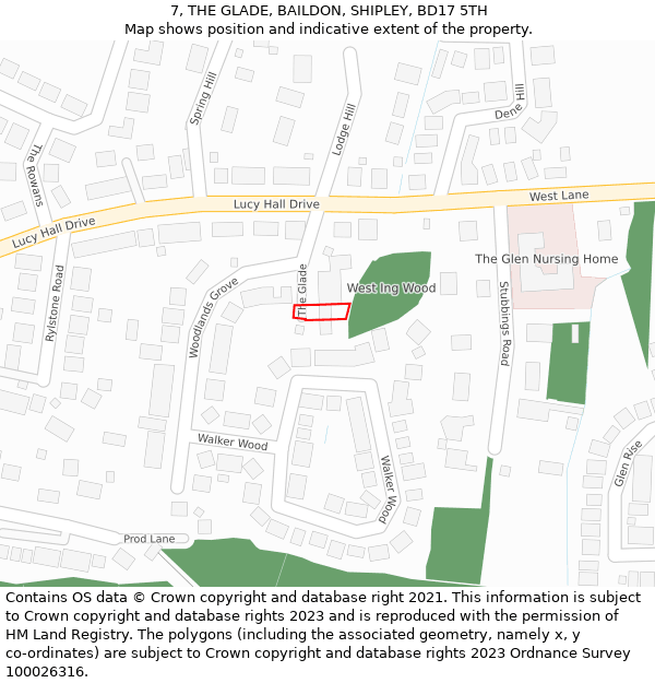 7, THE GLADE, BAILDON, SHIPLEY, BD17 5TH: Location map and indicative extent of plot