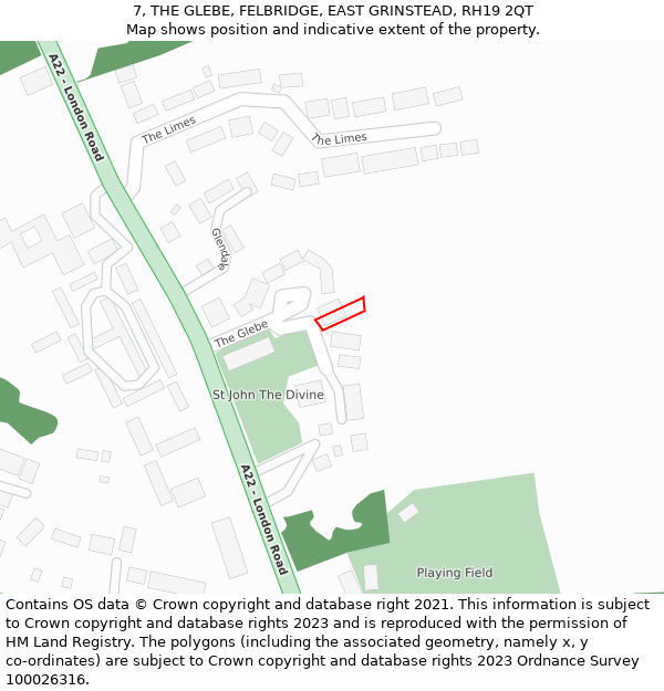 7, THE GLEBE, FELBRIDGE, EAST GRINSTEAD, RH19 2QT: Location map and indicative extent of plot