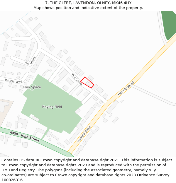 7, THE GLEBE, LAVENDON, OLNEY, MK46 4HY: Location map and indicative extent of plot