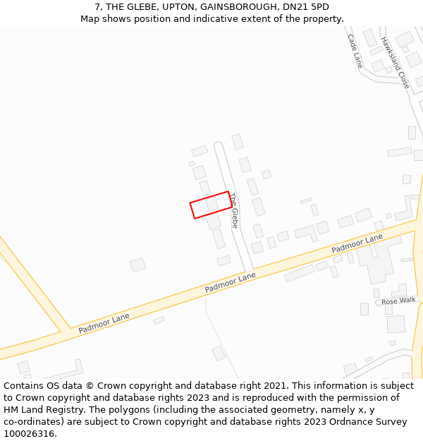 7, THE GLEBE, UPTON, GAINSBOROUGH, DN21 5PD: Location map and indicative extent of plot