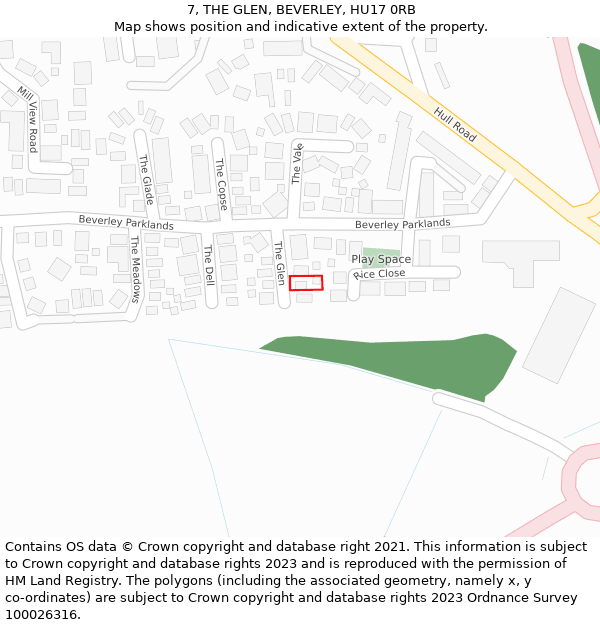 7, THE GLEN, BEVERLEY, HU17 0RB: Location map and indicative extent of plot