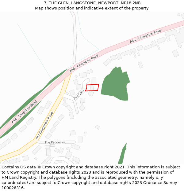 7, THE GLEN, LANGSTONE, NEWPORT, NP18 2NR: Location map and indicative extent of plot
